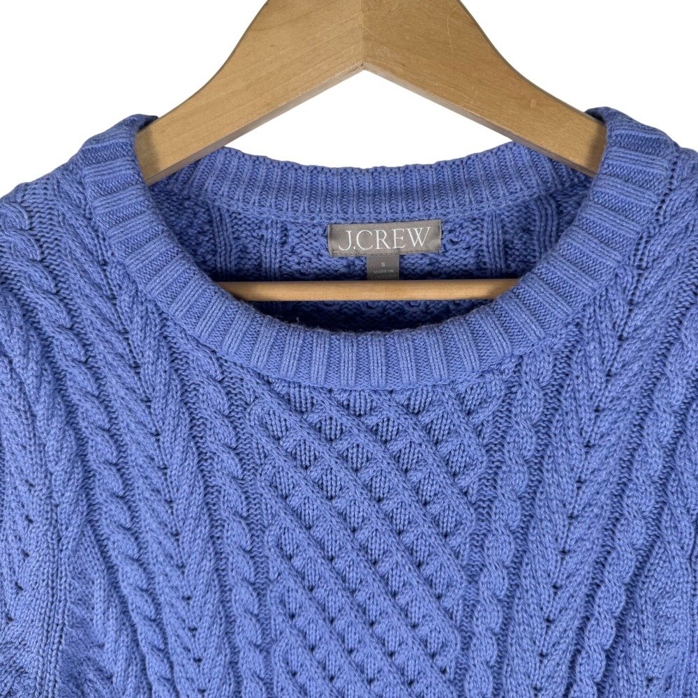 J.Crew Cable Knit Sweater Womens S Periwinkle Blue Puff Sleeve Crewneck
